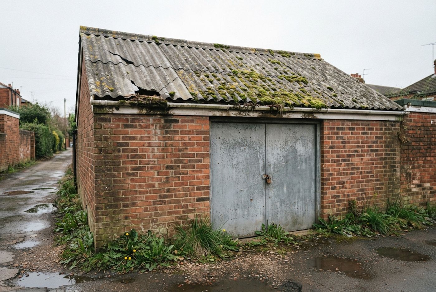 Old outbuilding with an asbestos cement roof