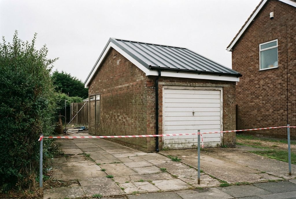 Garage with a new steel roof after removal