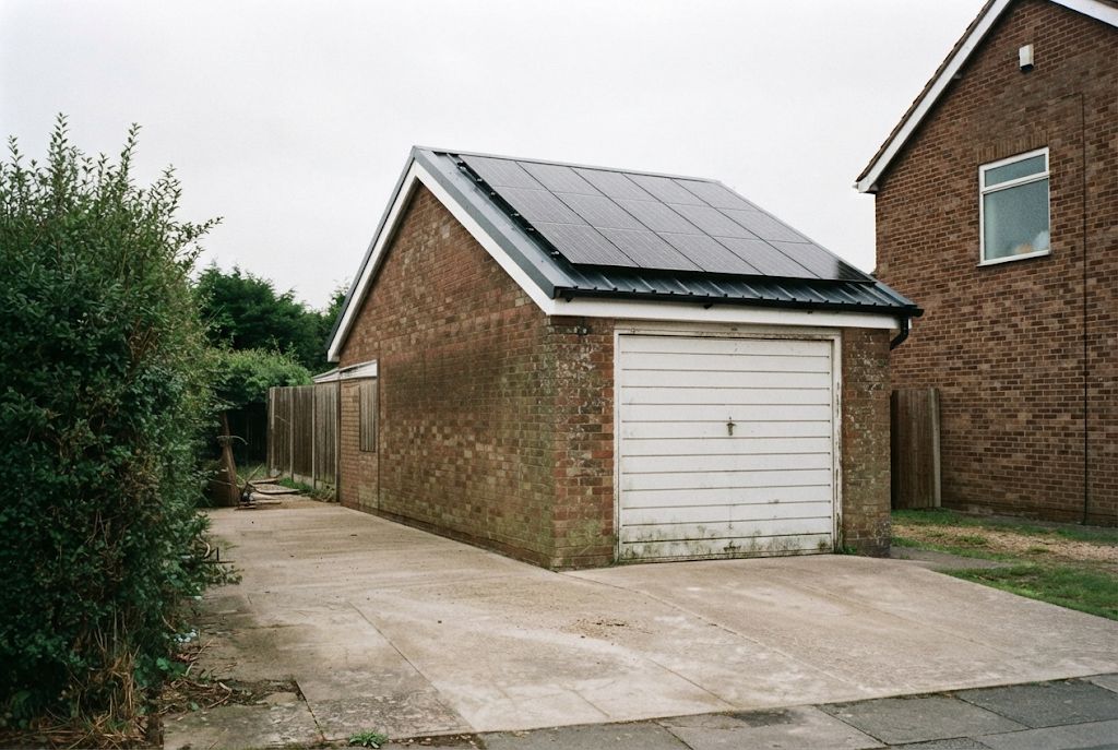 Garage with a new roof and solar panels
