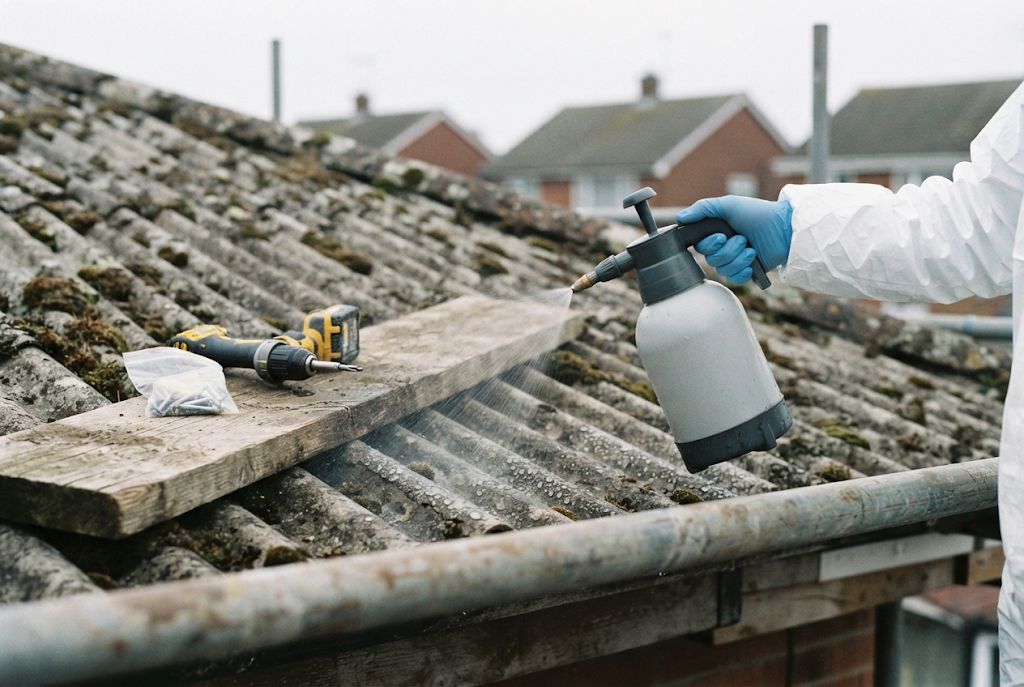 Wetting the roof sheets before removal